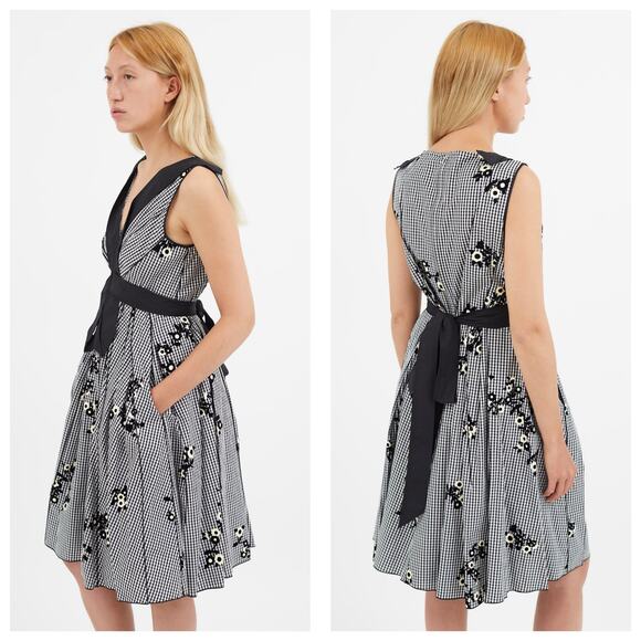 Marc Jacobs Black & White Gingham Floral Dress Size 6 Fit & Flare Sleeveless - Picture 7 of 12